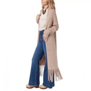 NWT SAM EDELMAN Women's Eden Fringe-Trimmed Brown Cardigan Sweater / Size S